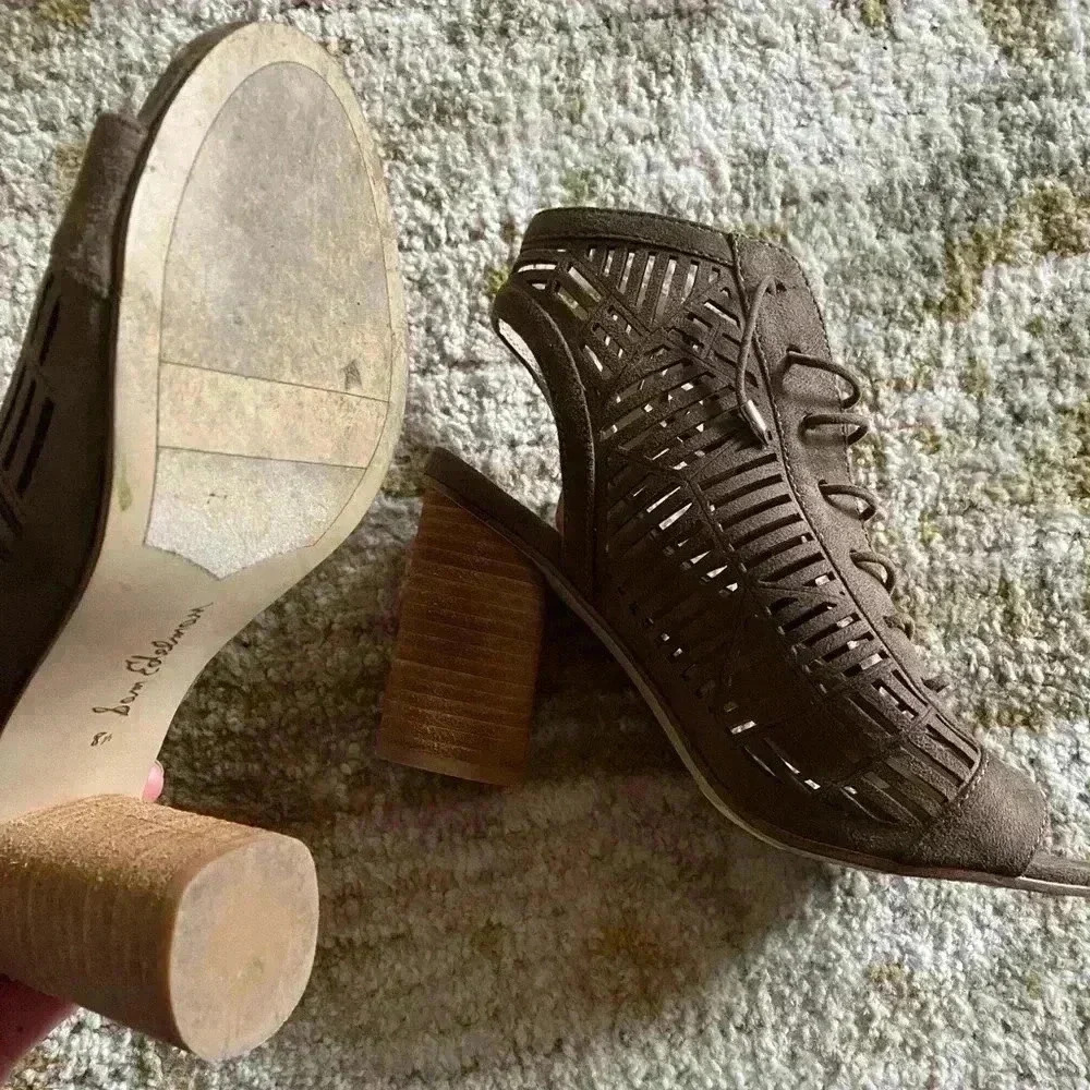 Sam Edelman Taupe Cutout Lace-Up Block Heel Sandals - Picture 4 of 5
